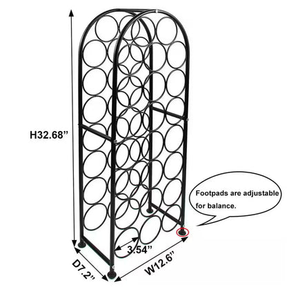 23-Bottle Black Metal Arched Freestanding Floor Wine Rack