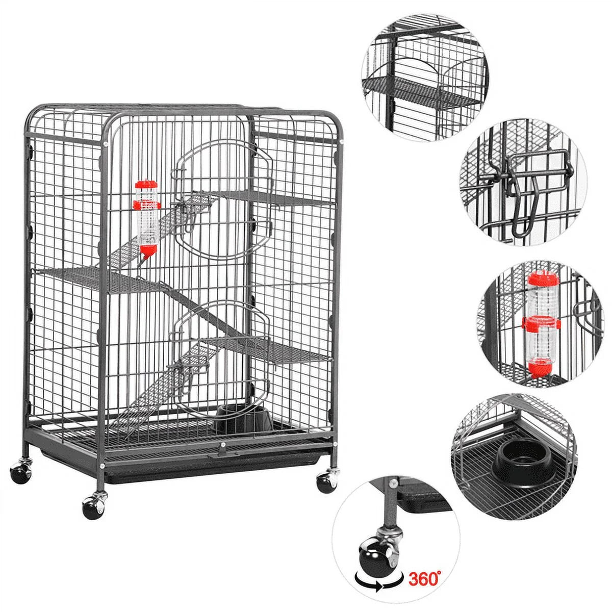 37"H Metal 4-Tier Rolling Large Small Animal Cage,Black