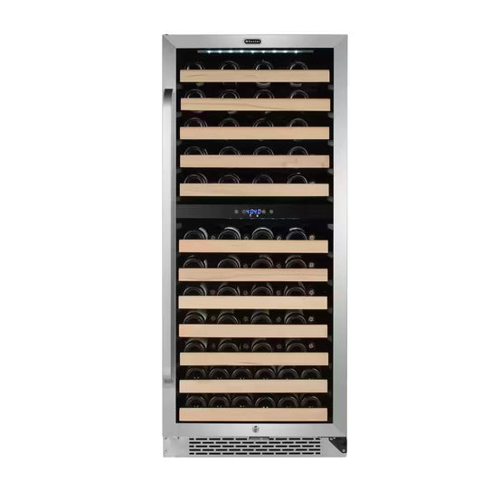 24 In. Dual Zone 92-Bottle Wine Cooler Fridge with Display Rack Built-In Stainless Steel UV Protection Glass Door