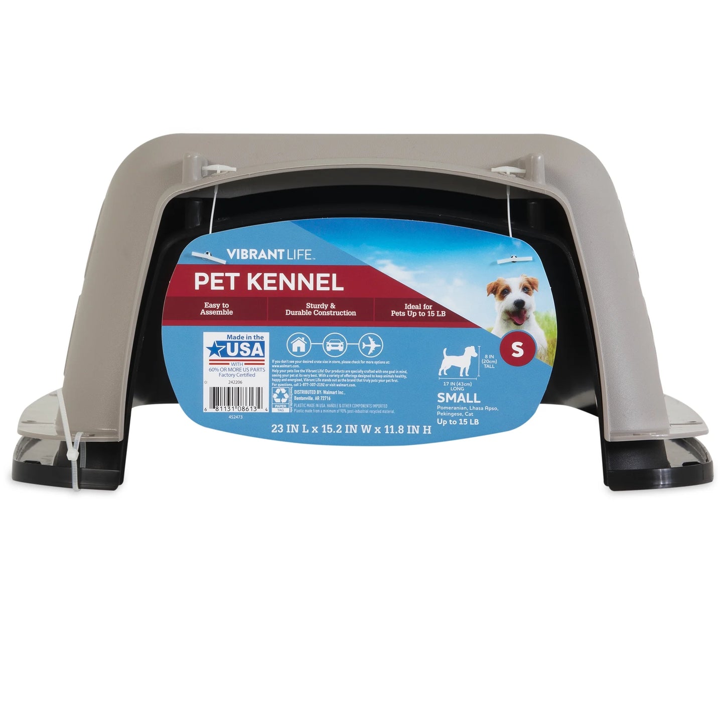 (4 Pack)  Pet Portable Kennel for Dogs, Hard-Sided Travel Carrier, Durable, Metal Door, Black & Grey, for Pets up to 15 Lbs, 23" L X 15.2" W X 11.8" H