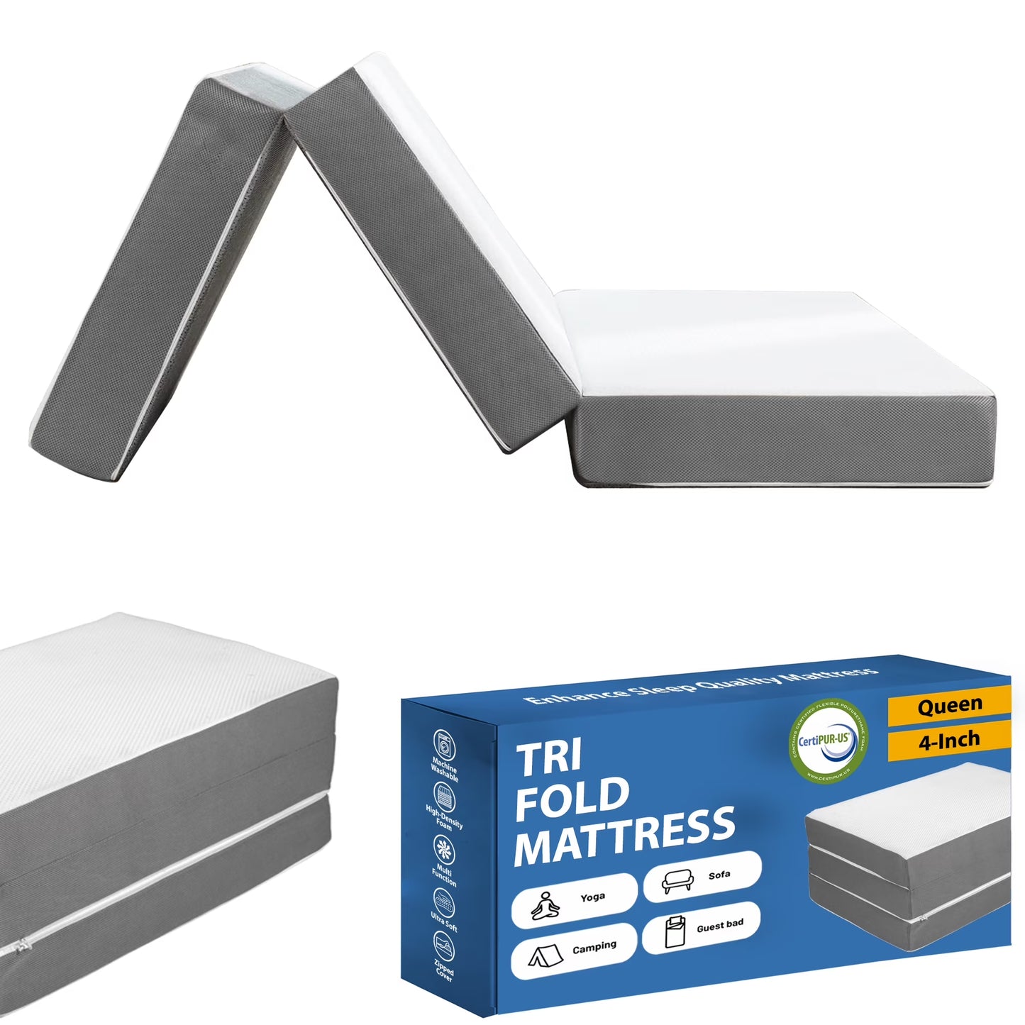 Sunset, 3” Trifold Memory Foam Mattress, 25-Inch, Non-Standard Size.