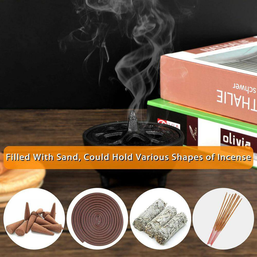 Vintage Tripod Cast Iron Incense Burner with Lotus Lid