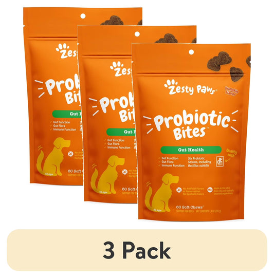 (3 Pack)  Probiotic Bites for Dogs, Pumpkin Flavor, 60 Count