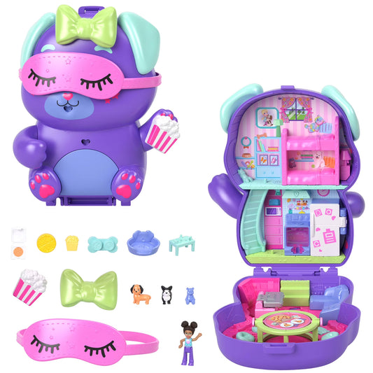 Sleepover Puppy Compact Playset with 1 Micro Doll, Pet Dogs, Food & Styling Accessories