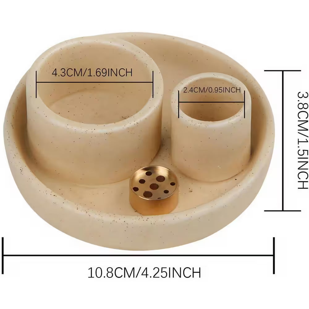 Sand Ceramic 4-In-1 Incense Holder with Ash Catcher Tray for Meditation and Yoga