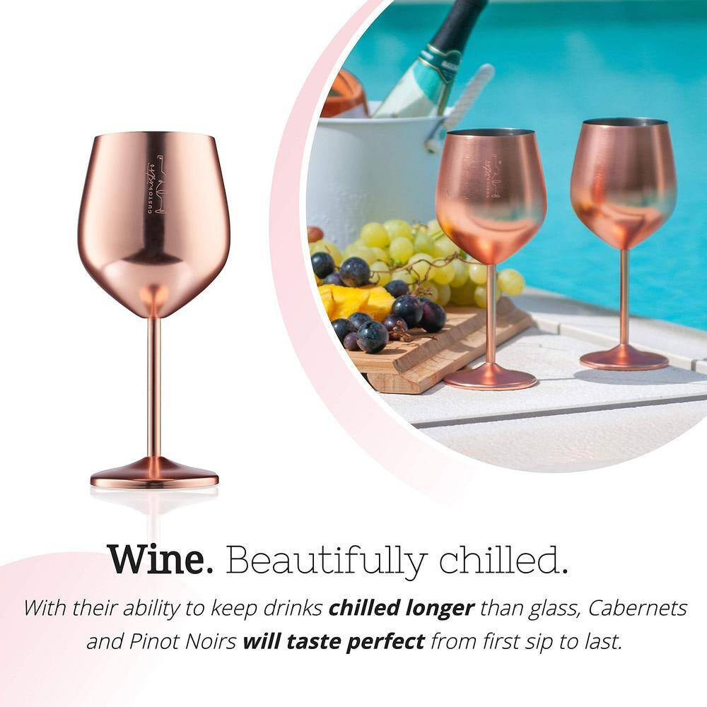 18 Oz. Full-Bodied Rose Gold Outdoor Use Wine Glass Set of 2