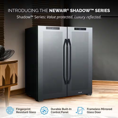 Shadow Series 28 In. Dual Zone 18 Wine Bottles and 59 Cans Beverage & Wine Cooler Fridge in Black with Mirrored Glass
