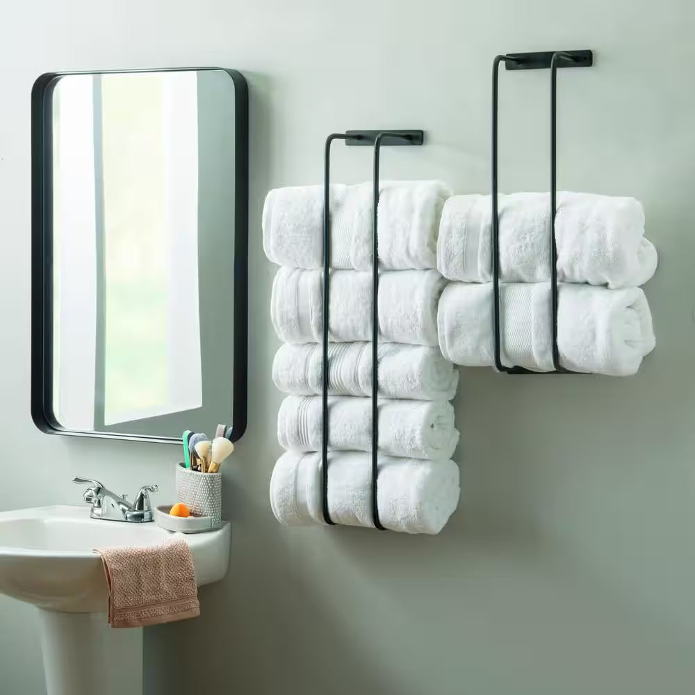 Tidus 6.75 In. Wall Mounted Metal Towel Bar in Black (Set of 2)