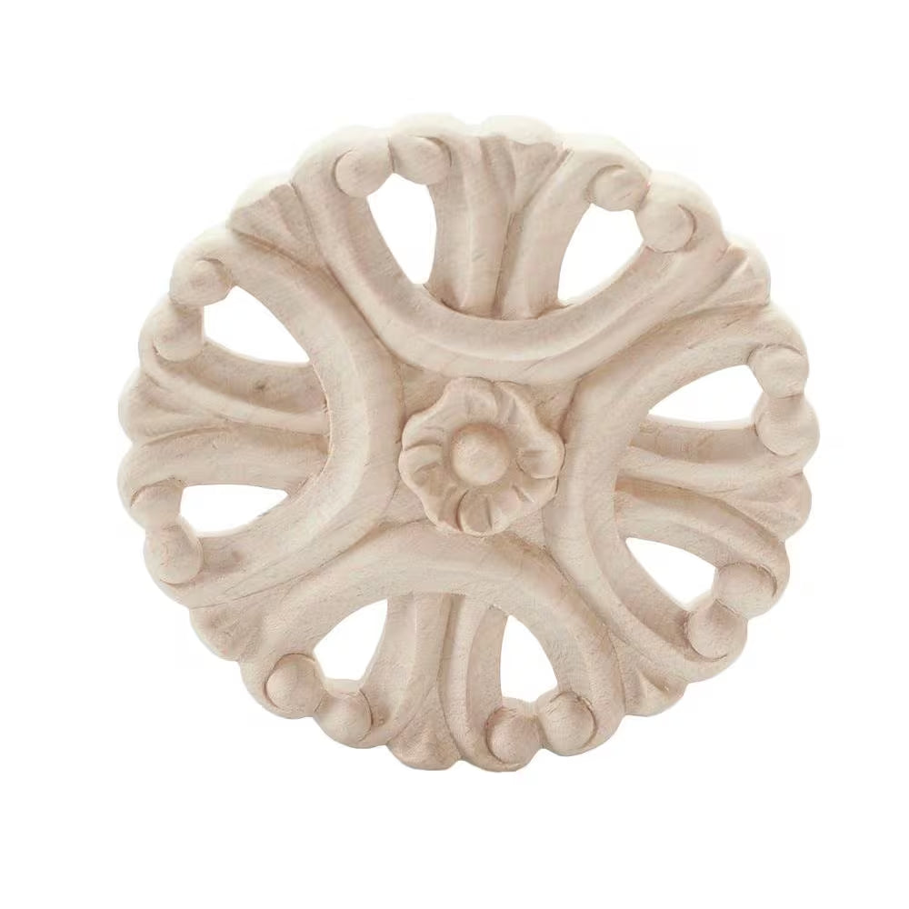 4 In. X 1/2 In. Unfinished Medium Hand Carved North American Solid Hard Maple Decorative Rosette Wood Applique