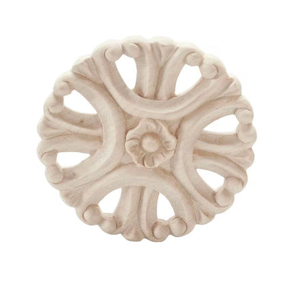 4 In. X 1/2 In. Unfinished Medium Hand Carved North American Solid Hard Maple Decorative Rosette Wood Applique