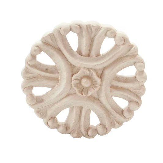 4 In. X 1/2 In. Unfinished Medium Hand Carved North American Solid Hard Maple Decorative Rosette Wood Applique