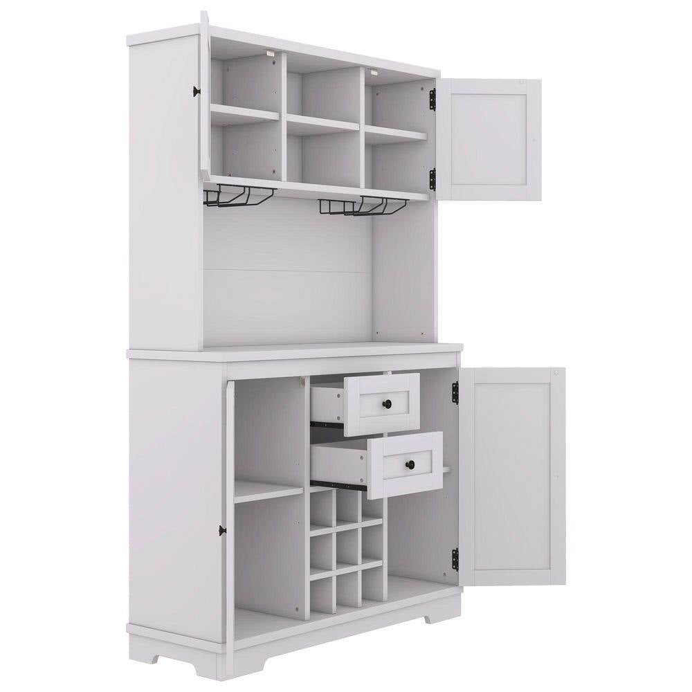 47 In. W X 16 In. D X 74 In. H White Linen Cabinet, Coffee Bar Cabinet Kitchen Cabinet with Storage, Wine Cabinet