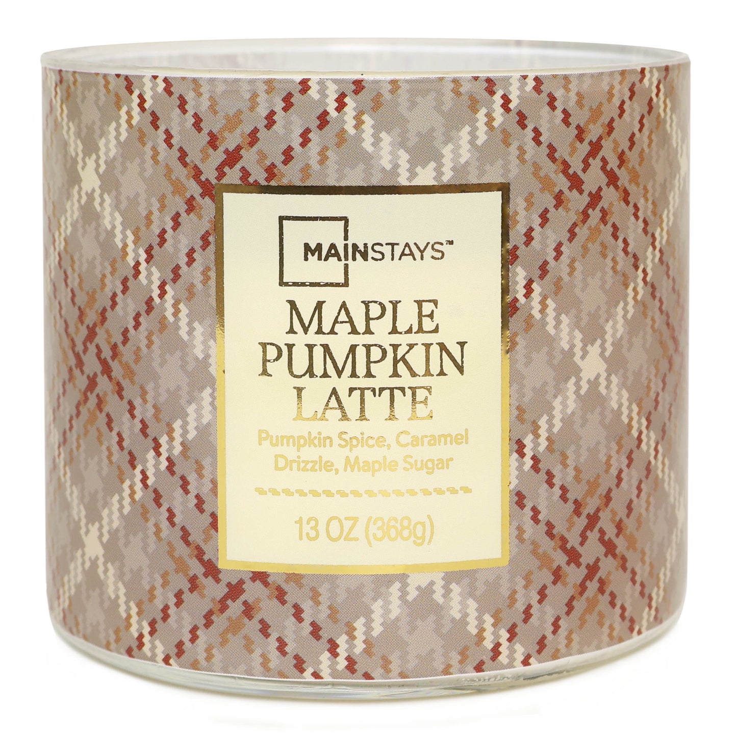 3-Wick Maple Pumpkin Latte Orange Plaid Design, 13-Ounce