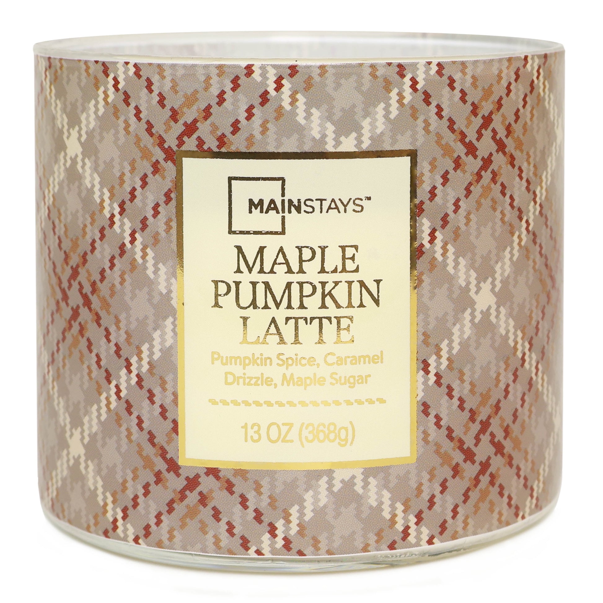 3-Wick Maple Pumpkin Latte Orange Plaid Design, 13-Ounce