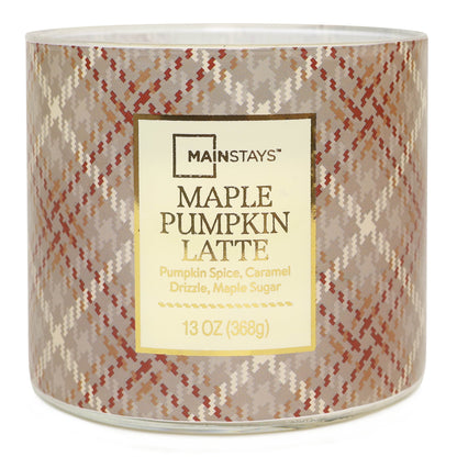 3-Wick Maple Pumpkin Latte Orange Plaid Design, 13-Ounce