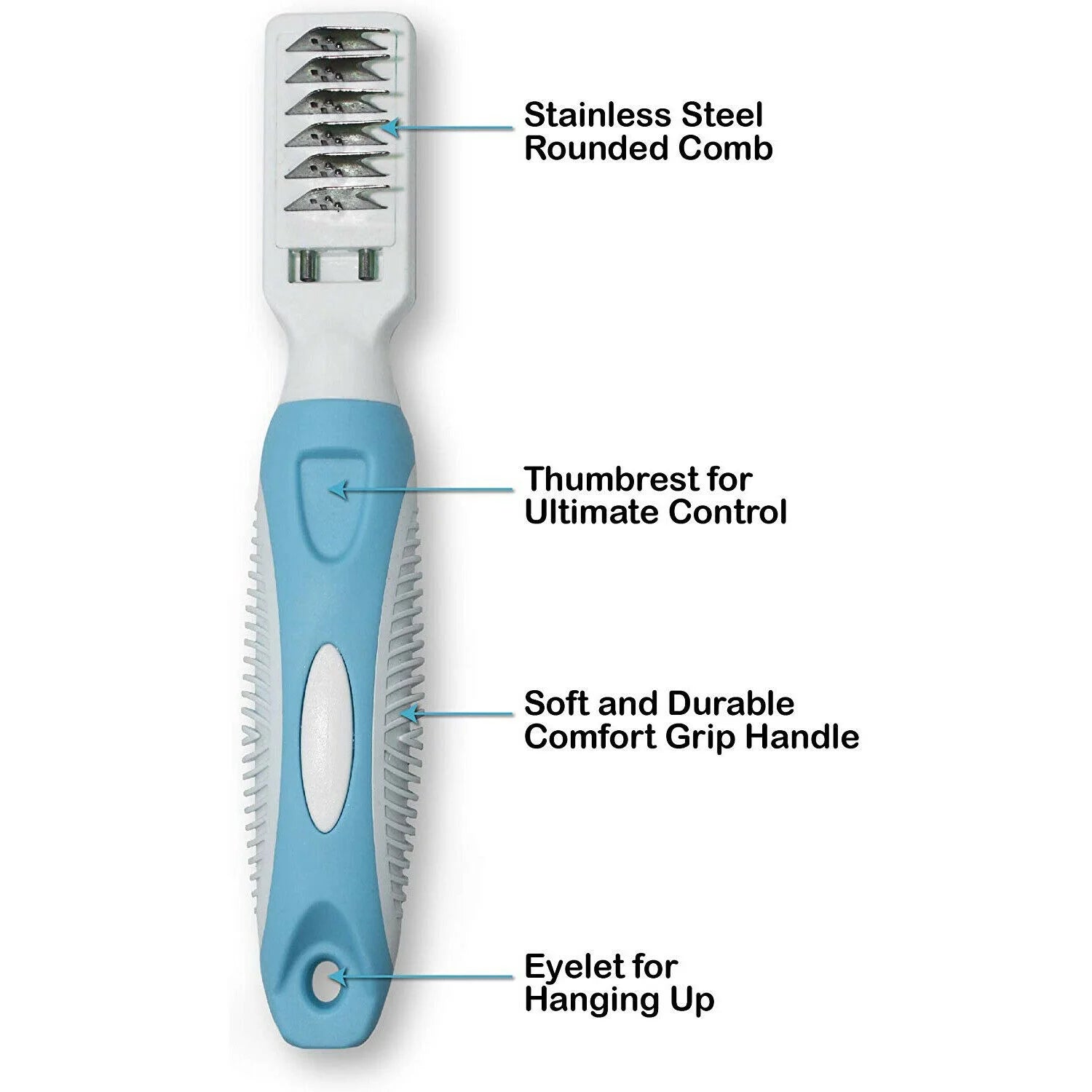 Professional Pet Mat Remover - Dematting Tool for Grooming Cats & Dogs - Removes Matted Fur, Tangles, Knots, Loose Hair & Dirt - Stainless Steel, Gentle Teeth, Soft Comfort Grip Handle