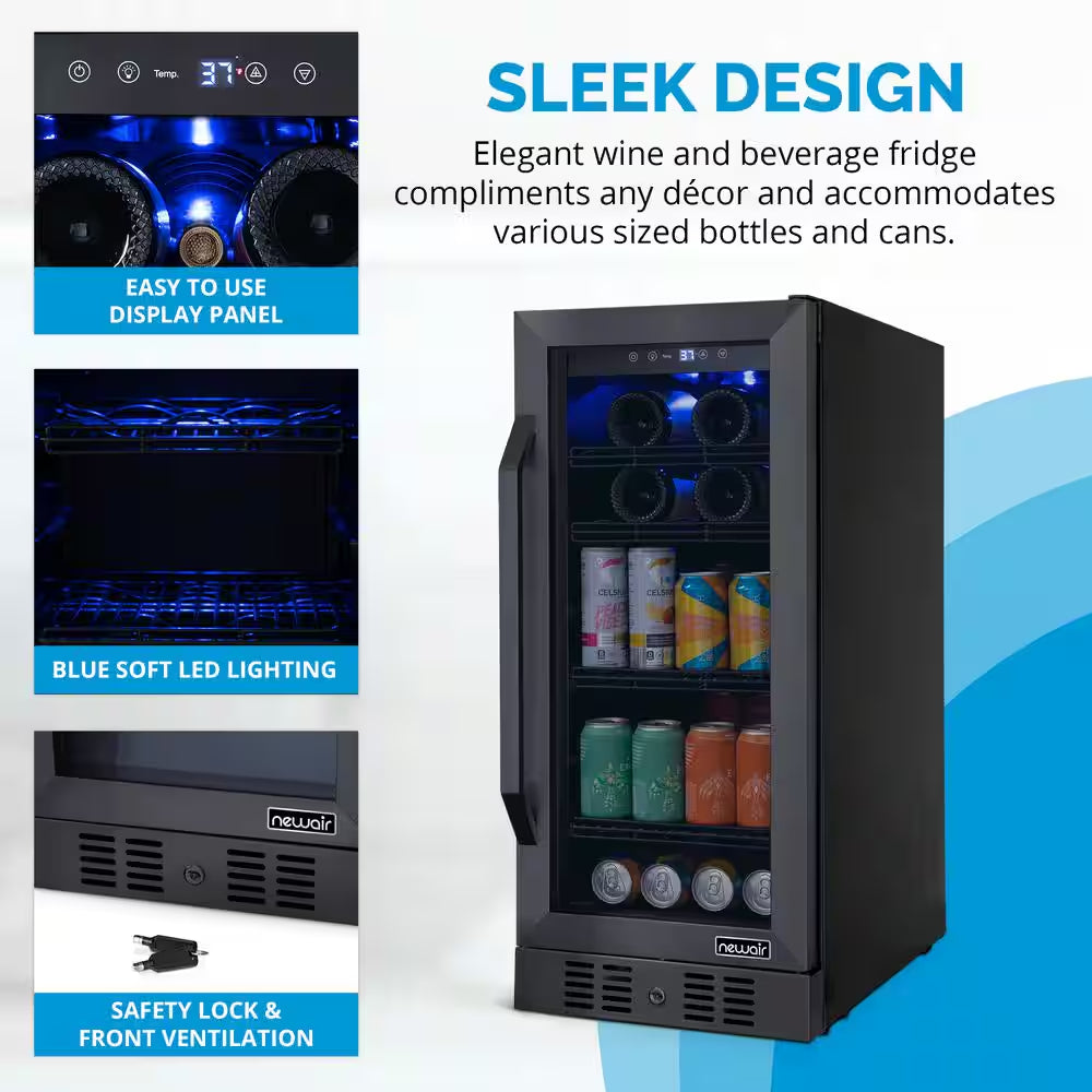 15 In. Flipshelf 33 Wine Bottles & 80 Cans Reversible Shelves Built-In Beverage and Wine Cooler in Black Stainless Steel