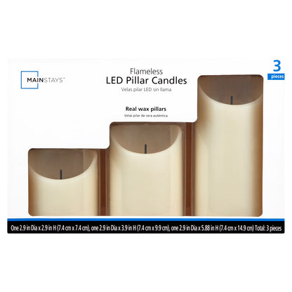 Unscented Flameless LED Pillar Candle, Ivory, Various Sizes, 3 Count