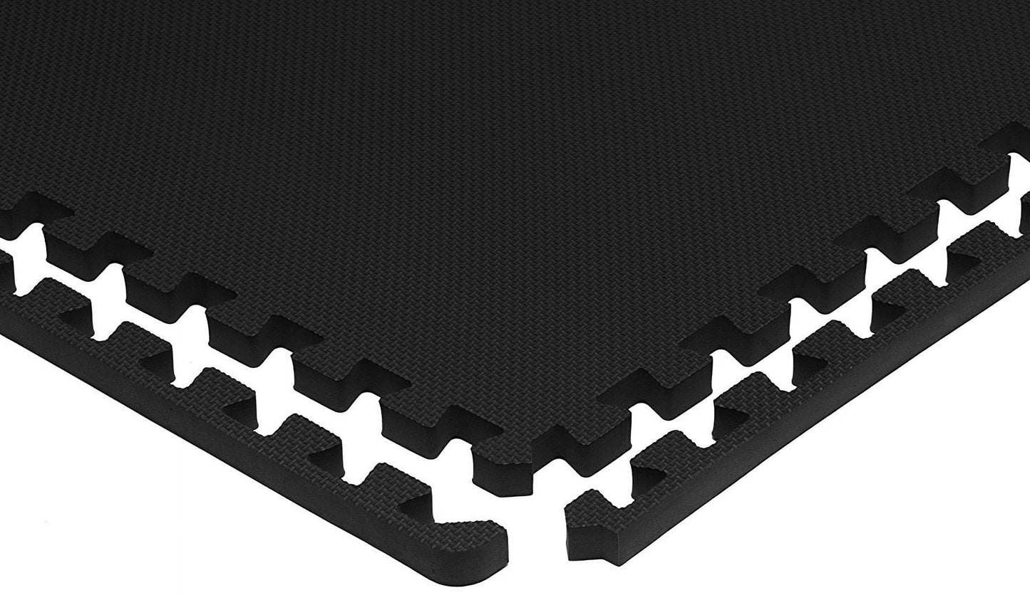 1/2 In. Thick Flooring Puzzle Exercise Mat with High Quality EVA Foam Interlocking Tiles, 6 Piece, 24 Sq Ft. Black