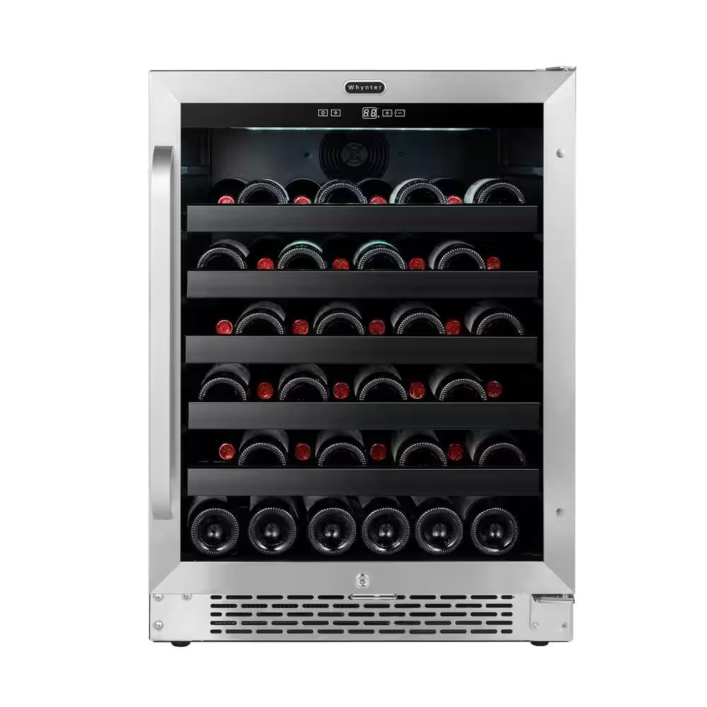 12 In. 20-Bottle Wine Cooler Fridge Built-In, Freestanding, or Undercounter Stainless Steel Glass Door Carbon Filter