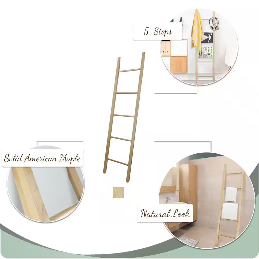 19 In. W X 1.6 In. D Espresso Decorative Ladder with Solid American Maple