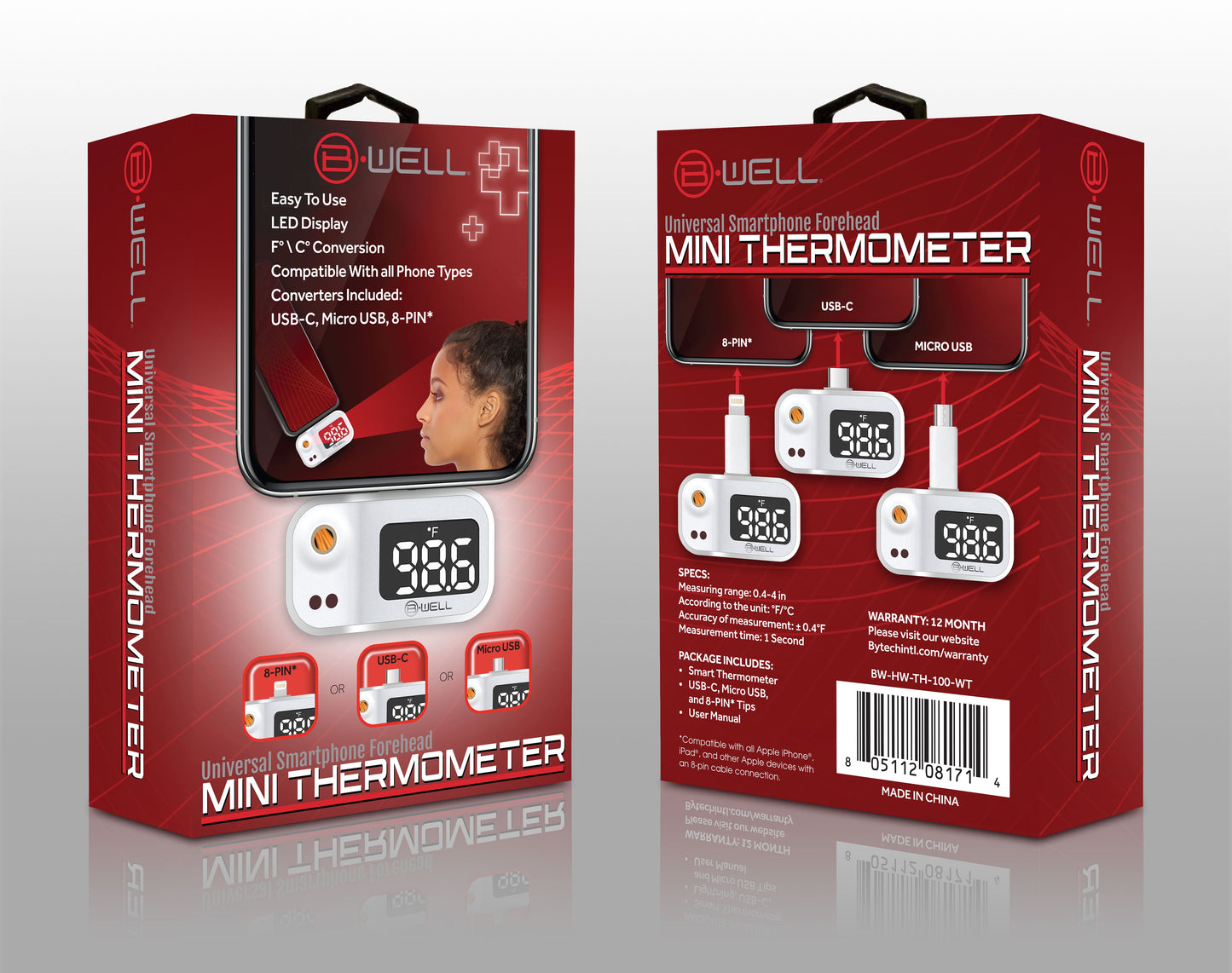 Smartphone Mini Forehead Thermometer – Infrared, Works with All Phones, All Ages