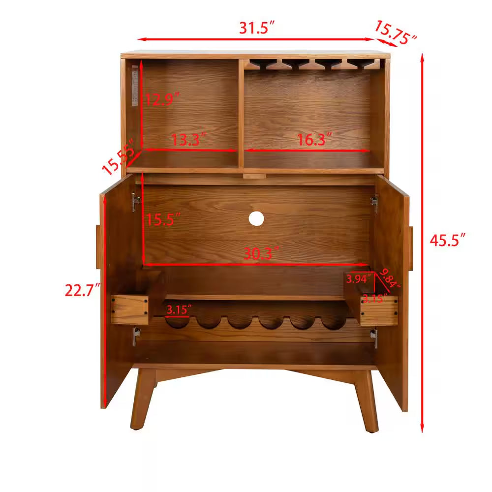 31.5" Liquor Cabinet with Wine Glass Holder and Wine Rack and Adjustable Shelf Wine Cabinet Kitchen Coffee Bar Cabinet