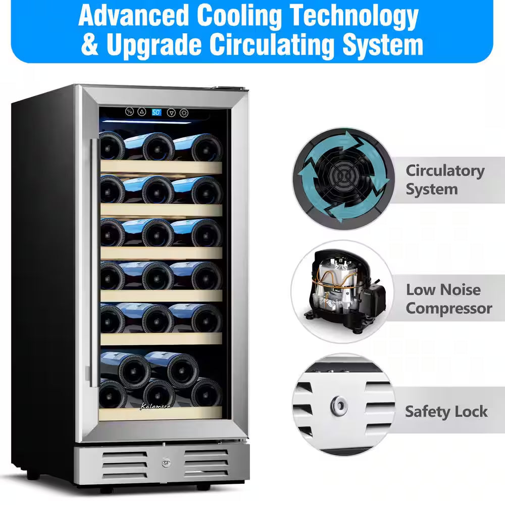 15 In. Built-In 30-Bottle Single Zone Wine Cooler Compressor