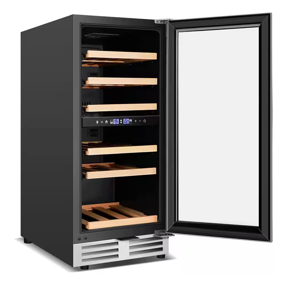 15" Dual Zone 30-Bottle Cellar Cooling Unit Built-In and Freestanding Wine Cooler in Blue LED 2 Handles Stainless Steel