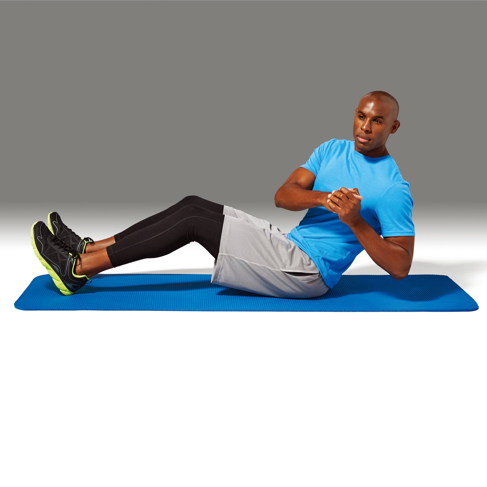 (4 Pack)  Two Tone Fitness Mat, 10Mm, 72Inx24In, Blue Color, NBR Foam, with Carry Strap