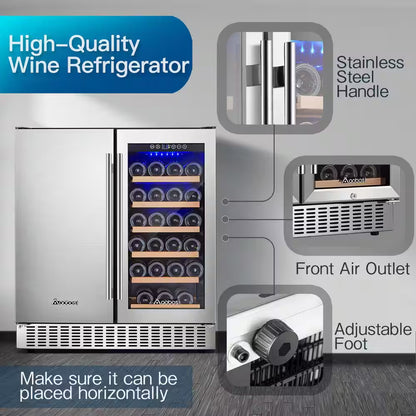 30 In. Dual Zone 28-Wine Bottles and 80-Cans Built-In or Freestanding Beverage and Wine Cooler in Stainless Steel