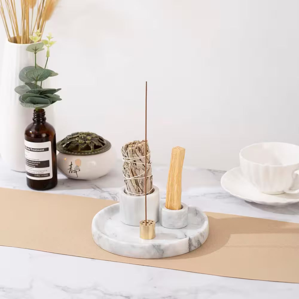 White Marble Incense Holder with 9-Holes for Meditation and Relaxation