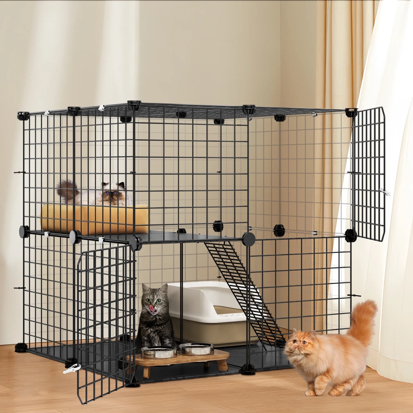 3 Tier Cat Cage,Indoor DIY Pets Playpen Cat Kennel,Cat Enclosure Metal Cat Kennels for 1-3 Cats, DIY Detachable Pet Playpen, 41"L X 28"W X 41"H,Black