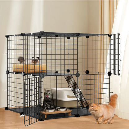 3 Tier Cat Cage,Indoor DIY Pets Playpen Cat Kennel,Cat Enclosure Metal Cat Kennels for 1-3 Cats, DIY Detachable Pet Playpen, 41"L X 28"W X 41"H,Black