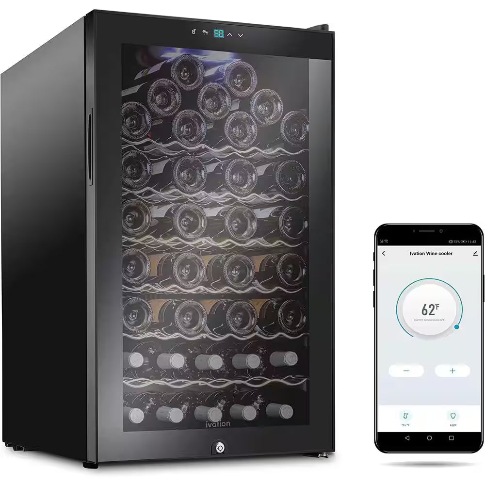 Single Zone 51-Bottle Freestanding Wine Cooler Refrigerator with Wifi and Lock in Black