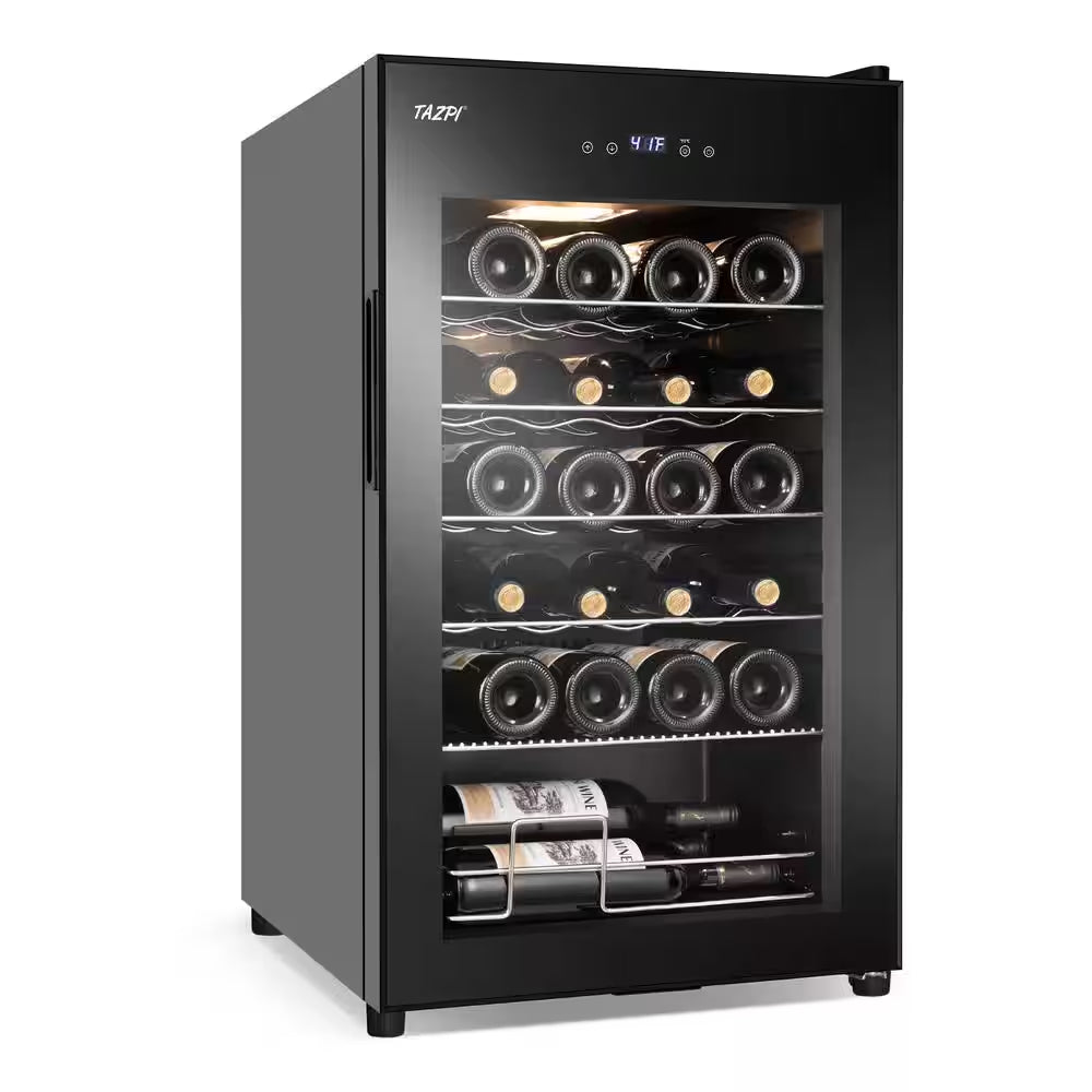 17 In. Wine Cooler 24 Bottle Freestanding Wine Refrigerator with Door Lock, Black