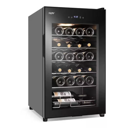 17 In. Wine Cooler 24 Bottle Freestanding Wine Refrigerator with Door Lock, Black