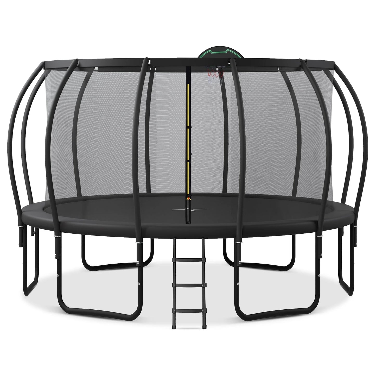 Trampoline 12FT 14FT 15FT 16FT Trampoline for Adults and Kids, 1500Lbs Outdoor round Trampoline with Enclosure Net with Basketball Hoop and Ladder