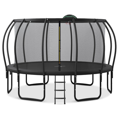 Trampoline 12FT 14FT 15FT 16FT Trampoline for Adults and Kids, 1500Lbs Outdoor round Trampoline with Enclosure Net with Basketball Hoop and Ladder
