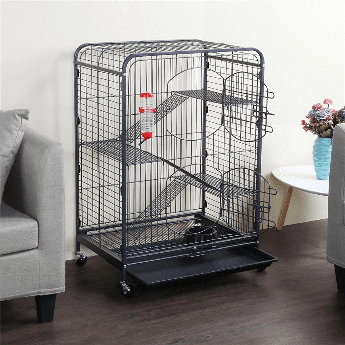 37"H Metal 4-Tier Rolling Large Small Animal Cage,Black
