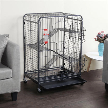 37"H Metal 4-Tier Rolling Large Small Animal Cage,Black