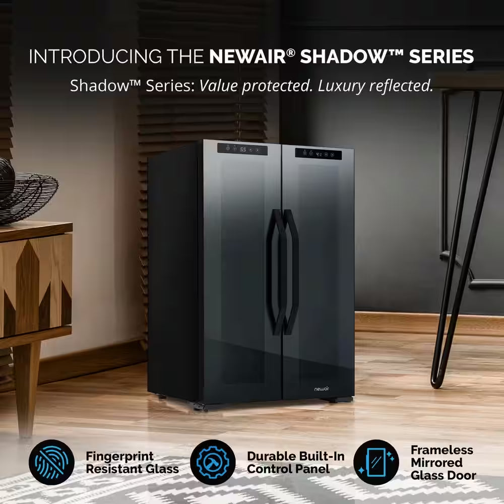 Shadow 20 In. Dual Zone Wine Cooler Refrigerator 12 Bottles & 39 Cans, Mirrored Wine and Beverage Fridge