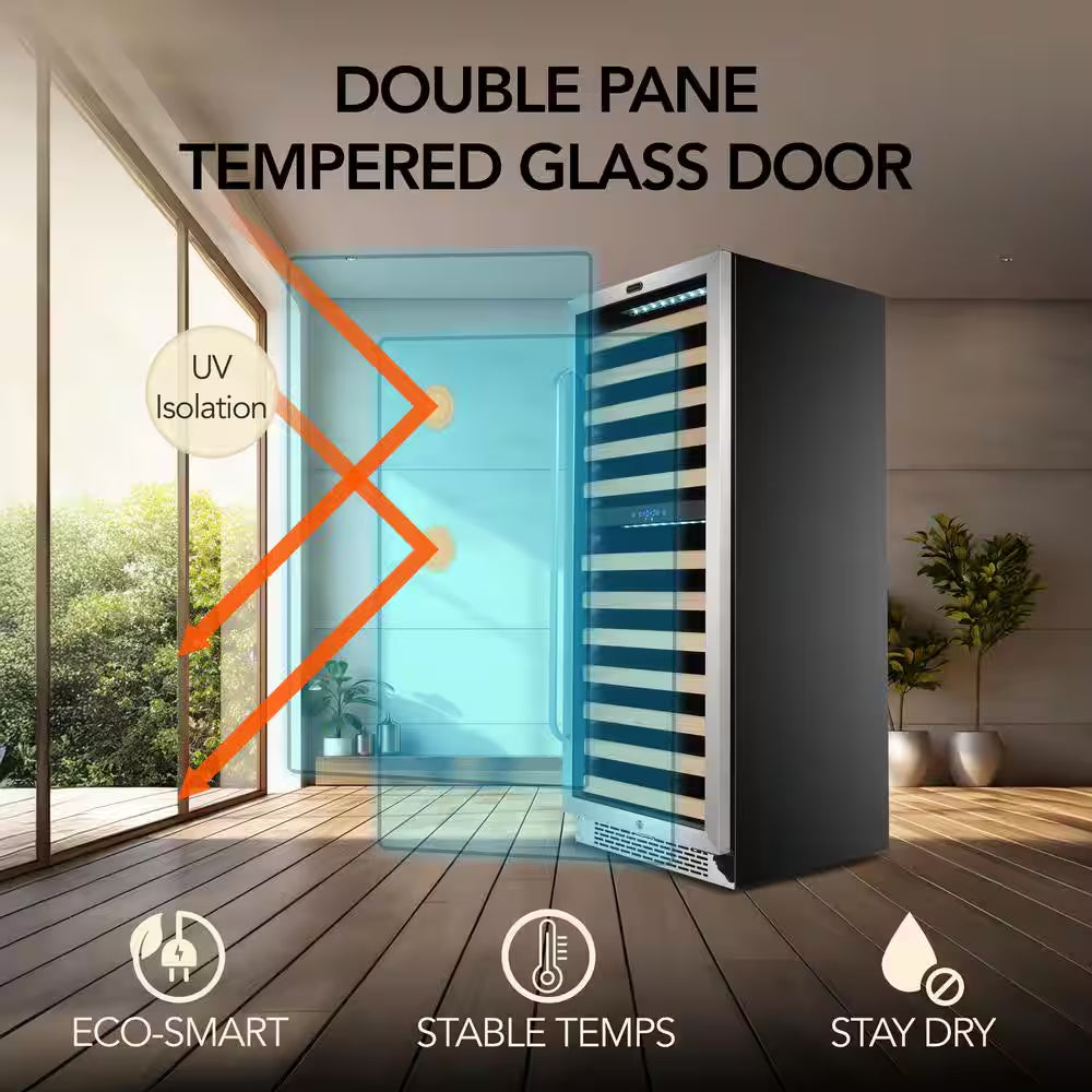 24 In. Dual Zone 92-Bottle Wine Cooler Fridge with Display Rack Built-In Stainless Steel UV Protection Glass Door
