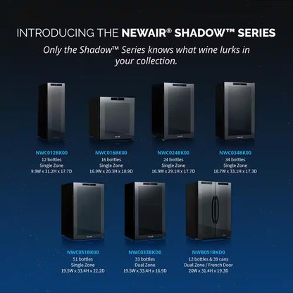 Shadow 20 In. Dual Zone Wine Cooler Refrigerator 12 Bottles & 39 Cans, Mirrored Wine and Beverage Fridge