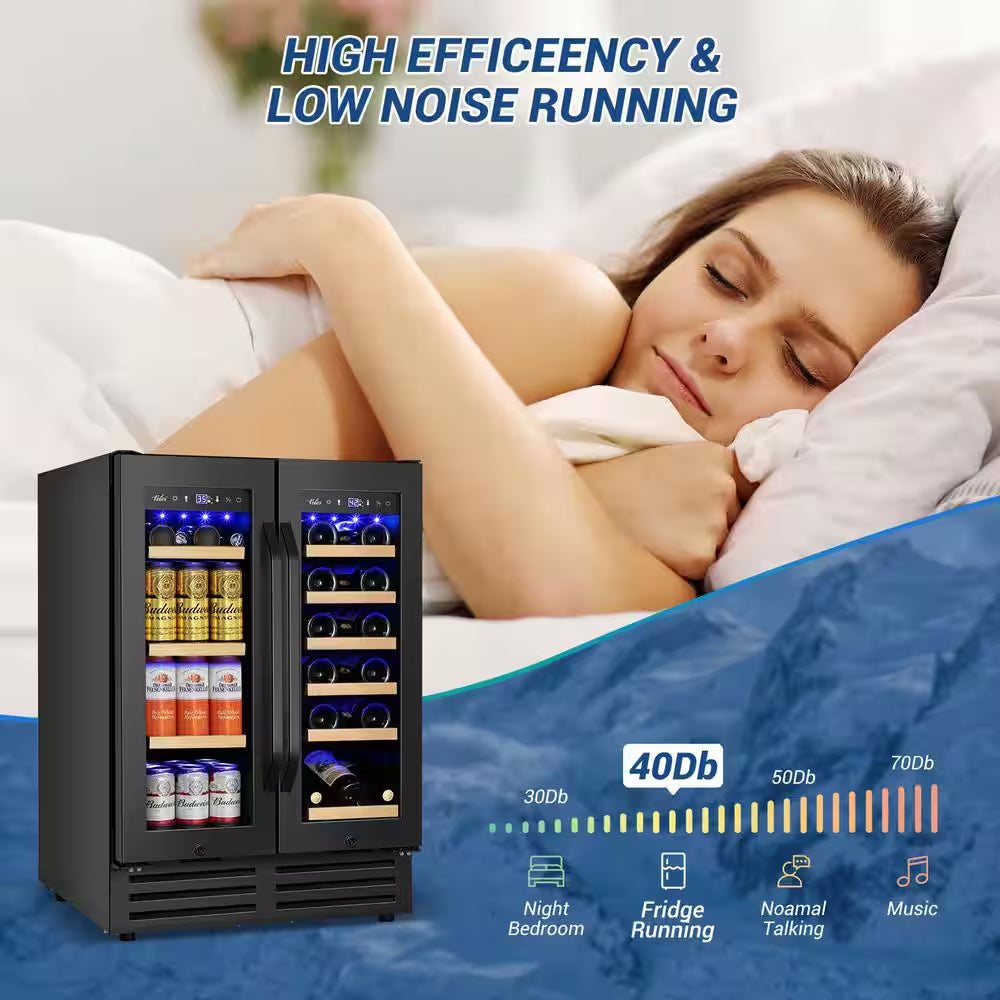 23.42 In. Dual Zone 18-Wine Bottles and 68-Cans Beverage and Wine Cooler in Black