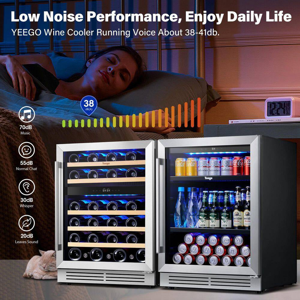 48 In. Triple Zone 46-Wine Bottles 140-Cans Beverage and Wine Cooler Side-By-Side Refrigerators Built-In Fridge in Black