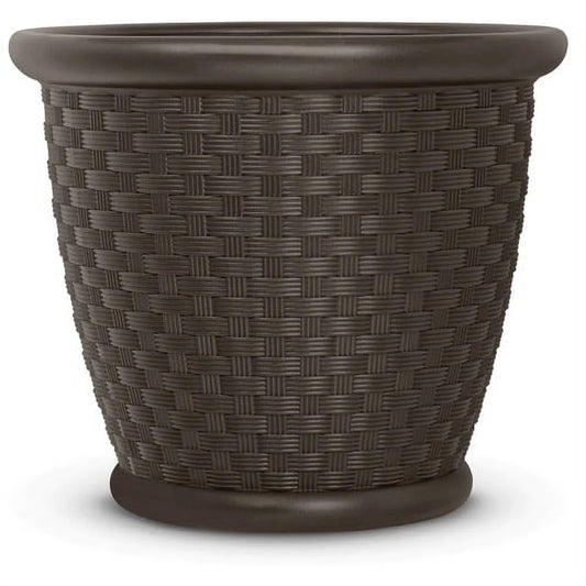 Sonora 18" Resin Wicker Style Yard & Garden Flower Planter, Brown