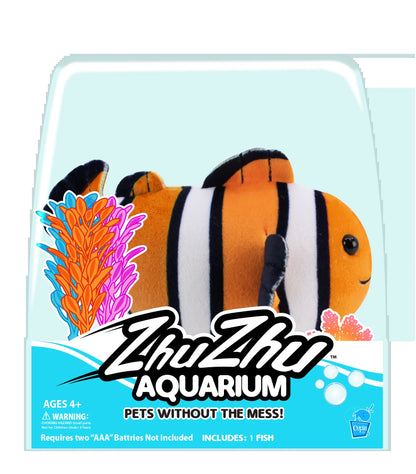Zhuzhu Aquarium Motorized Fish Toy – Finnegan the Clown Fish - No Water, No Mess, All Fun
