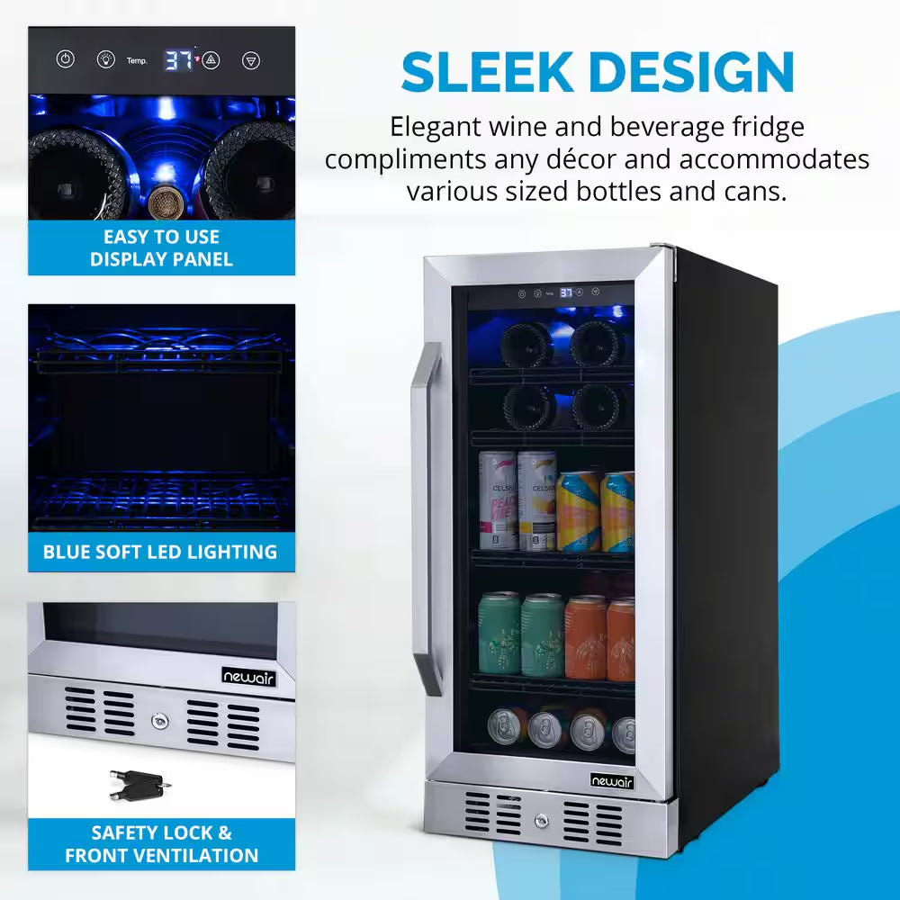 15 In. Flipshelf 33 Wine Bottles & 80 Cans Built-In Beverage and Wine Cooler in Stainless Steel with Reversible Shelves