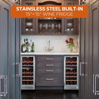30 In. Quad Zone Cellar Cooling Unit 56-Bottles Built- in Wine Cooler Side-By-Side Refrigerators Frost Free in Black
